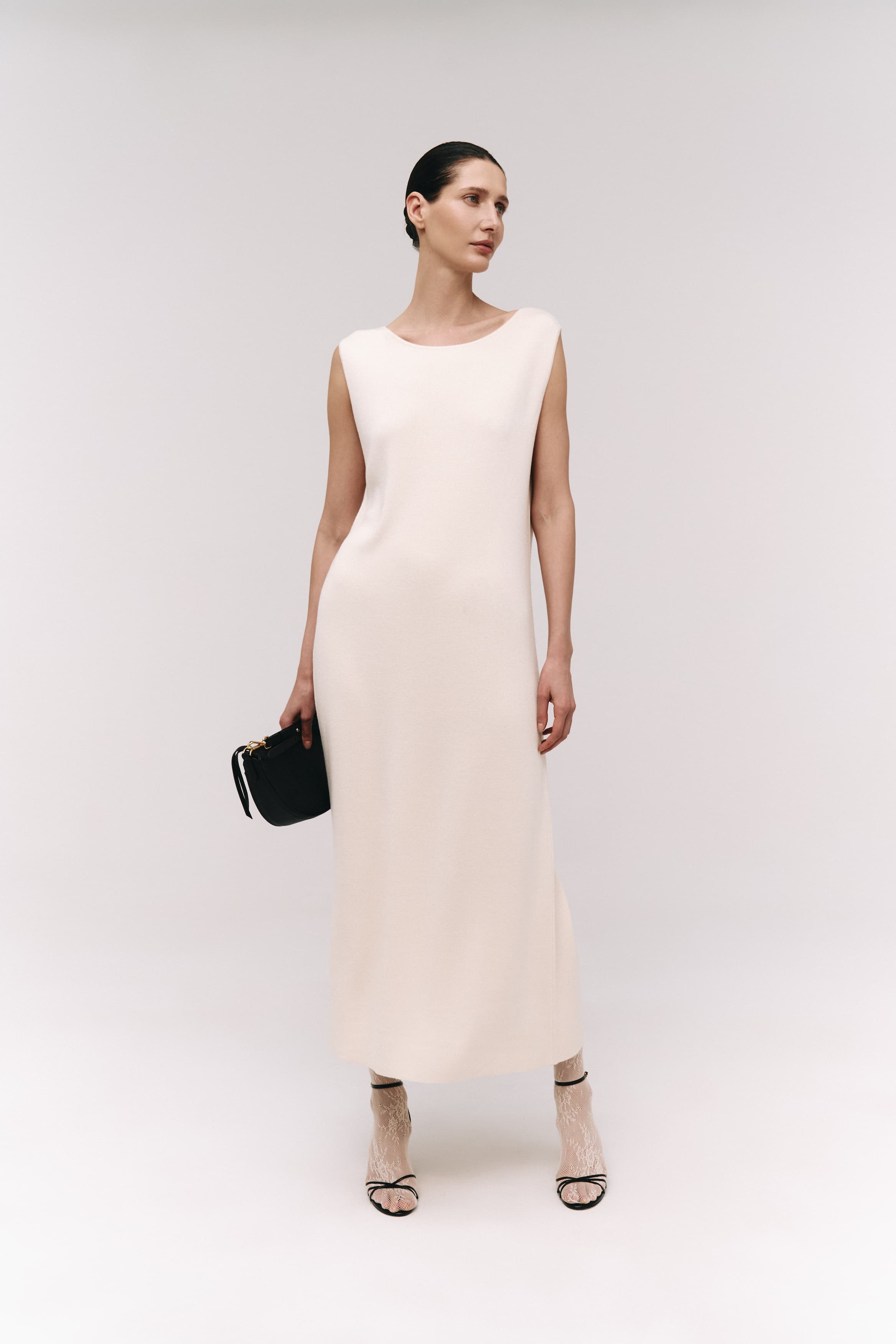 Structured Shoulder Viscose Maxi Dress
